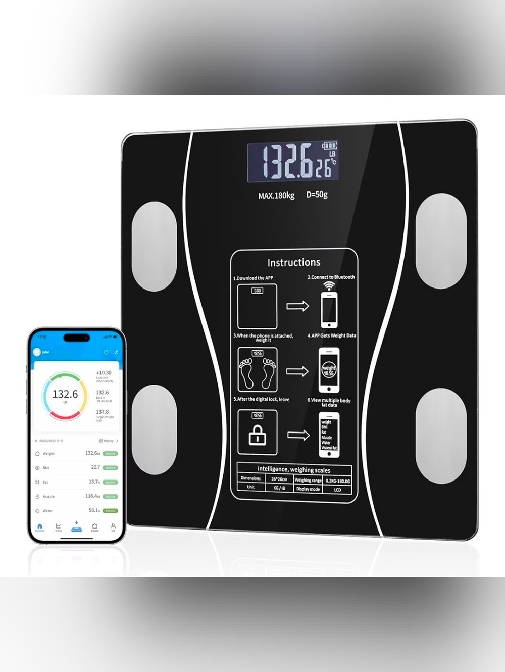 Home Use Intelligent Body Scale - Black - Picture 2 of 7